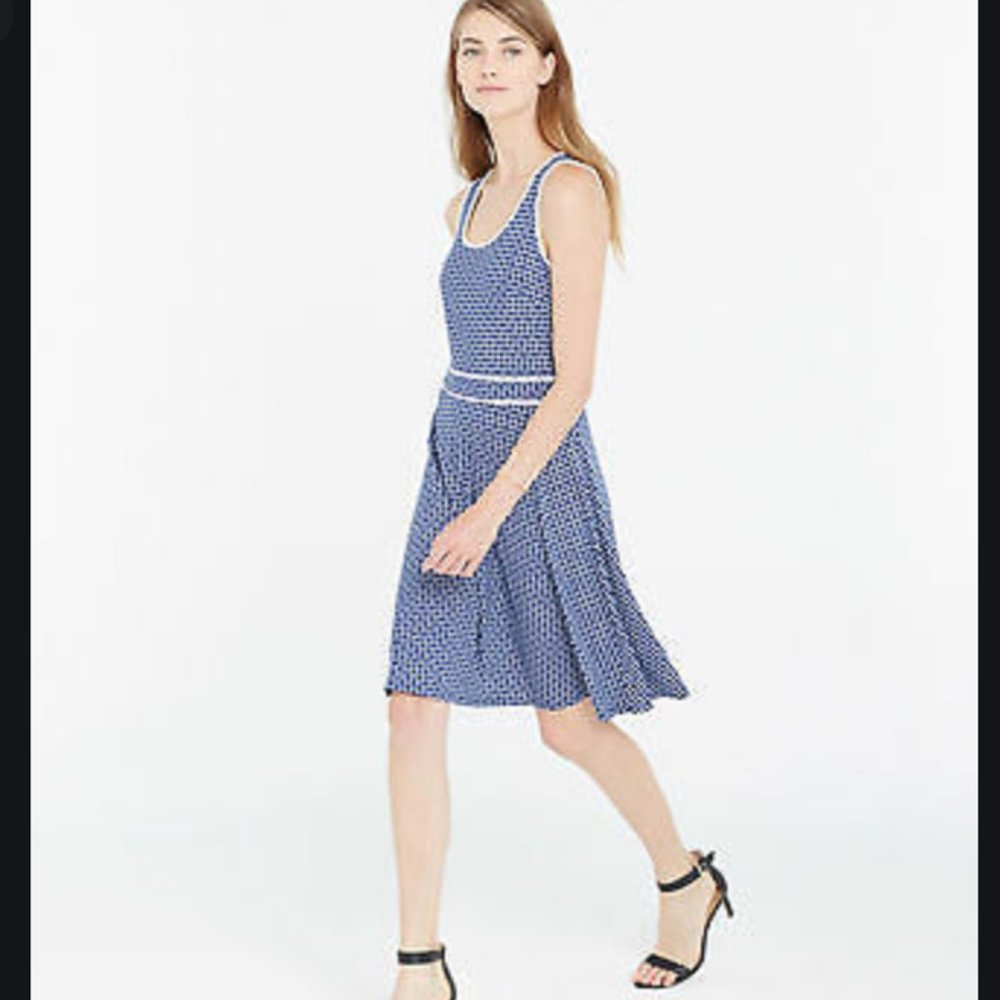 Ann Taylor Tipped Tile Print Fit + Flare Dress